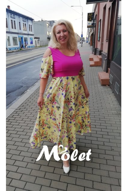 Belky dlouhé hedvábné šaty s volánovými rukávy Sun