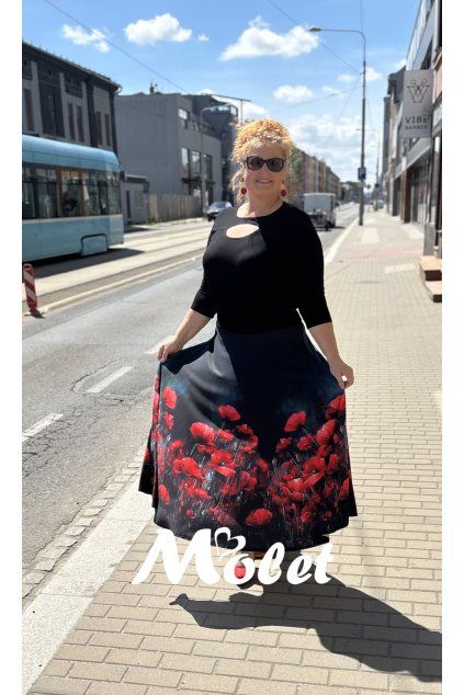 Leny dlouhá kolová sukně máky