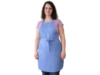 Lněná zástěra modrá