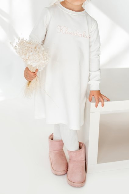 Dívčí mikinové šaty z biobavlny - smetanové