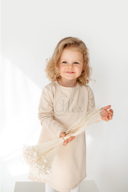 Dívčí mikinové šaty z biobavlny - béžové