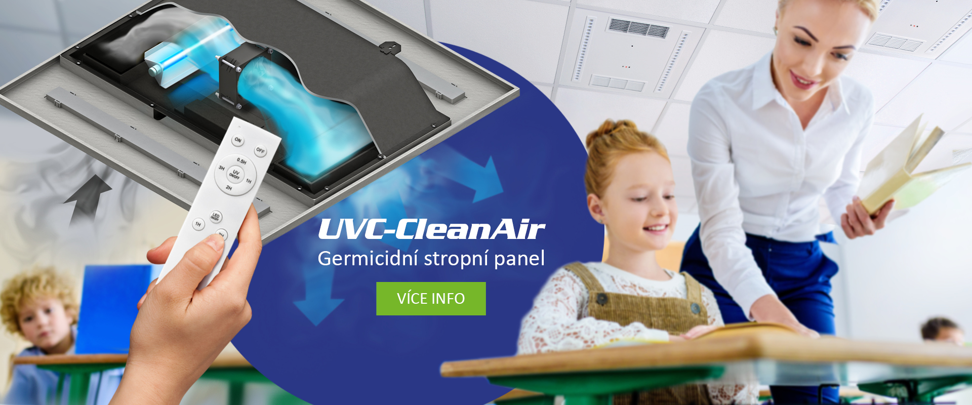 UVC-CleanAir; stropný germicídny čistič vzduchu