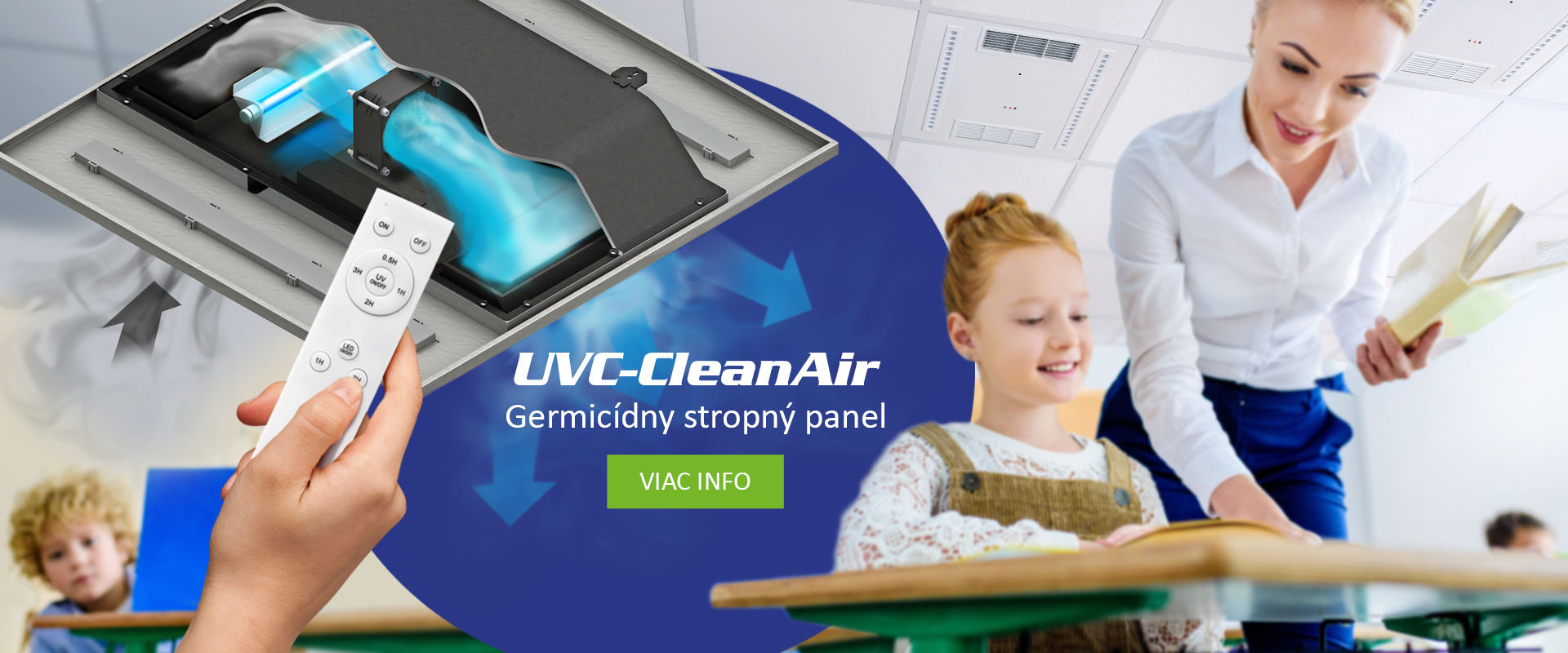 UVC-CleanAir; stropný germicídny čistič vzduchu