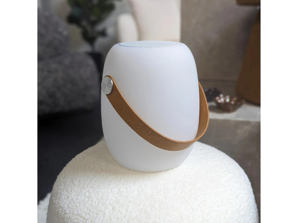 Bílá plastová stolní LED lampa s bluetooth reproduktorem Carin