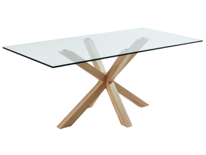 Skleněný jídelní stůl Kave Home Argo 200 x 100 cm s přírodní kovovou podnoží