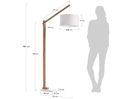 Bílá bavlněná stojací lampa Kave Home Riaz 186 cm s dřevěnou podstavou
