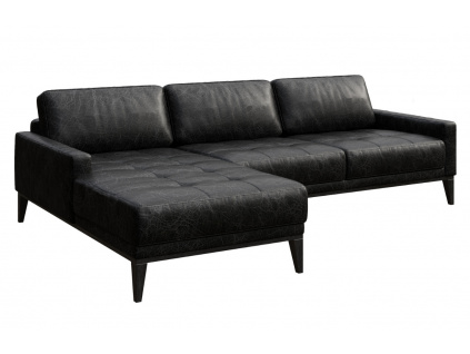 Černá vintage kožená rohová pohovka MESONICA Musso Tufted, levá, 248 cm