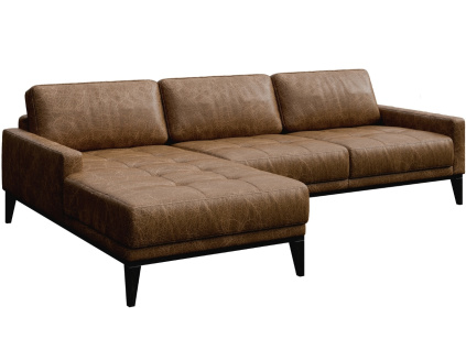 Hnědá vintage kožená rohová pohovka MESONICA Musso Tufted, levá, 248 cm