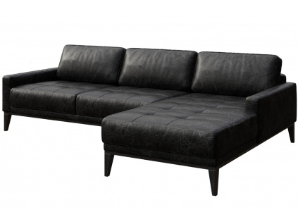 Černá vintage kožená rohová pohovka MESONICA Musso Tufted, pravá, 248 cm