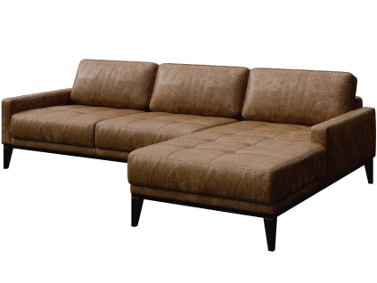 Hnědá vintage kožená rohová pohovka MESONICA Musso Tufted, pravá, 248 cm