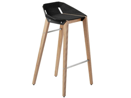 Černá plstěná barová židle Tabanda DIAGO s dubovou podnoží 75 cm