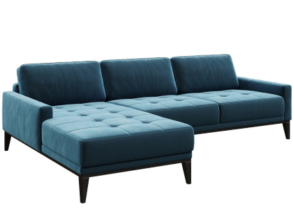 Modrá sametová rohová pohovka MESONICA Musso Tufted, levá, 248 cm