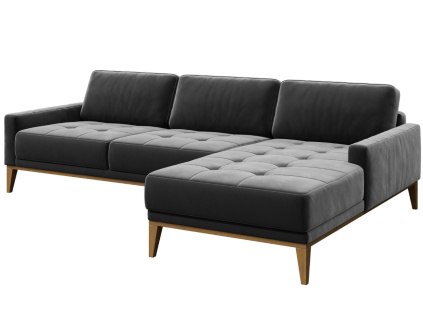 Tmavě šedá sametová rohová pohovka MESONICA Musso Tufted, pravá, 248 cm