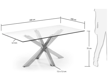 Skleněný jídelní stůl Kave Home Argo 200 x 100 cm s nerezovou podnoží