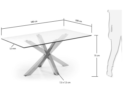 Skleněný jídelní stůl Kave Home Argo 180 x 100 cm s nerezovou podnoží