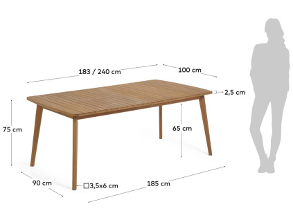 Dřevěný rozkládací zahradní stůl Kave Home Hanzel 183-240 x 100 cm