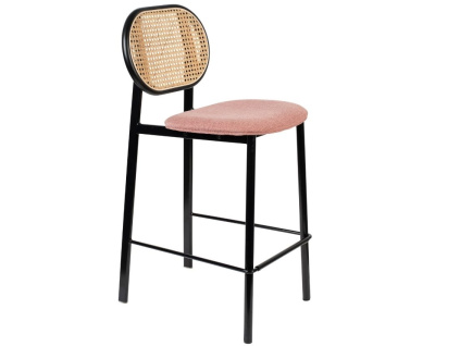Růžová látková barová židle ZUIVER SPIKE 65 cm s ratanovým opěradlem848x848 (1)