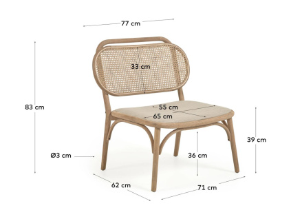 Dubové křeslo Kave Home Doriane s ratanovým opěradlem