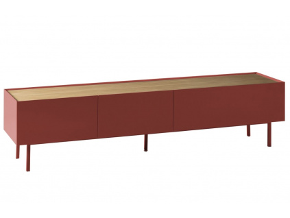 Tmavě červený dubový TV stolek Teulat Arista 180 x 40 cm