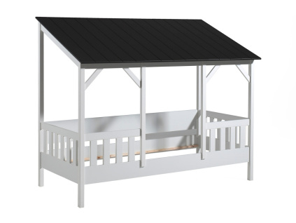 Bílá dřevěná dětská postel Vipack Housebed 90 x 200 cm s černou střechou