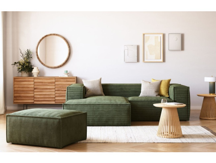 Zelená manšestrová podnožka Kave Home Blok 90 x 70 cm