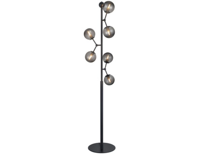 Kouřově šedá skleněná stojací lampa Halo Design Atom 155 cm