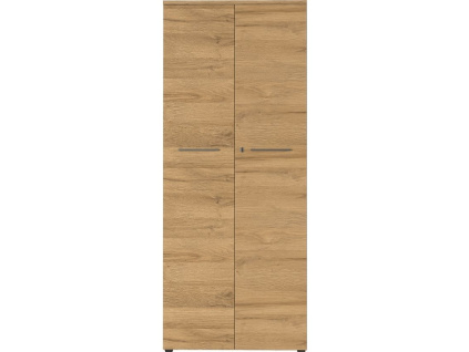 Grafitově šedá kancelářská skříň Agenda II. 197 x 80 cm s dubovým dekorem