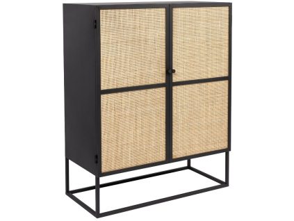 Černá lakovaná komoda s ratanovou výplní WLL GUUJI 80 x 38 cm