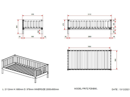 Bílá borovicová postel Vipack Fritz 90 x 200 cm