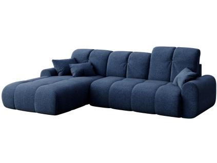 Tmavě modrá látková rozkládací rohová pohovka DEVICHY Tous 290 cm, levá