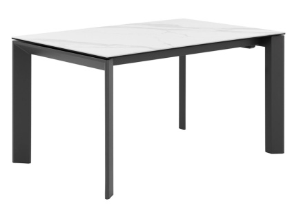 Bílý keramický rozkládací jídelní stůl Somcasa Lisa 140/200 x 90 cm s černou podnoží