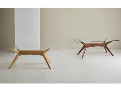 Skleněný jídelní stůl Somcasa Della 200 x 90 cm s ořechovou podnoží