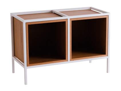Nízká knihovna Skipo 60 x 88 cm s dubovým dekorem a bílou konstrukcí