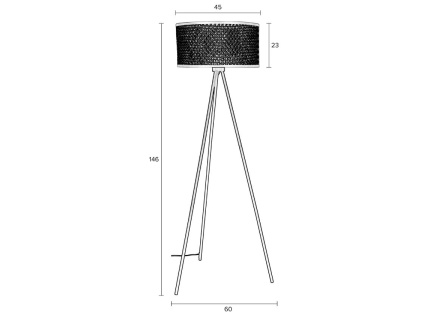 Černá kovová stojací lampa WLL Isla 146 cm s bambusovým stínidlem