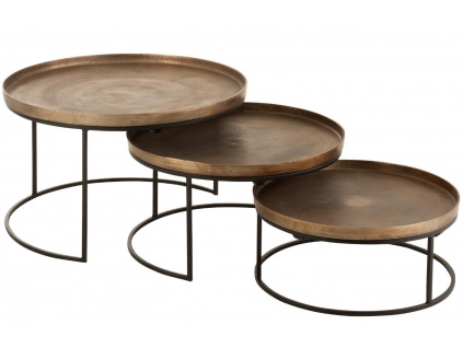Set tří mosazných konferenčních stolků J-Line Rusty 80 / 70 / 60 cm
