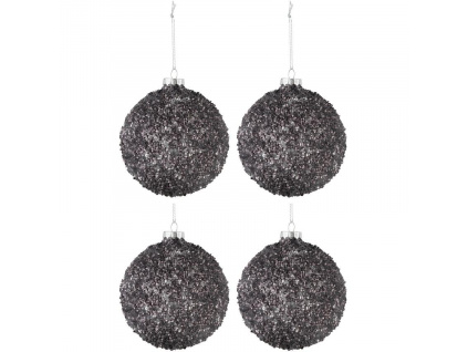 Set čtyř šedých skleněných vánočních ozdob J-Line Pia 10,5 cm