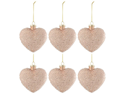 Set šesti růžových skleněných vánočních ozdob J-Line Azon 9,5 cm