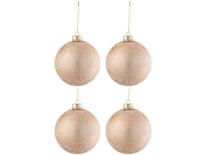 Set čtyř růžových skleněných vánočních ozdob J-Line Pearl 12 cm