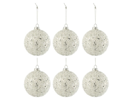 Set šesti stříbrných skleněných vánočních ozdob J-Line Kit 9 cm