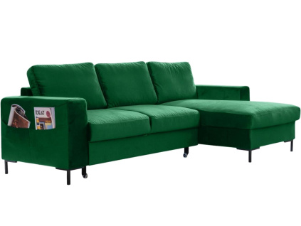 Sametová rozkládací pohovka Lofty Lilly 236 cm, pravá