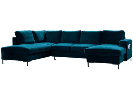 Sametová rozkládací pohovka Lofty Lilly 303 cm, levá