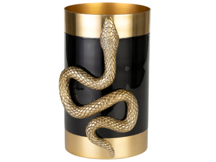 Černá kovová váza Bold Monkey Never Hurt A Snake 25,5 cm se zlatými detaily