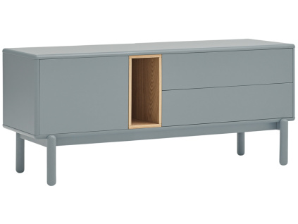 Modrošedý lakovaný dubový TV stolek Teulat Corvo 140 x 40 cm