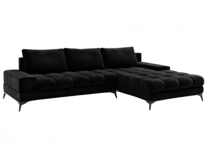 Černá sametová rozkládací rohová pohovka Windsor & Co Deneb 315 cm, pravá