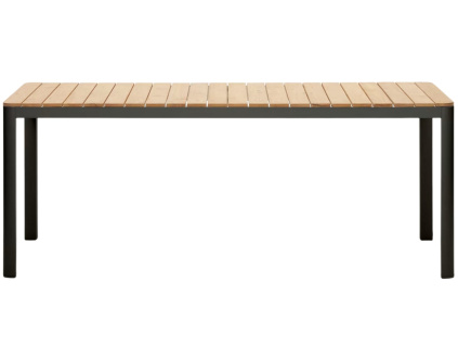 Teakový zahradní jídelní stůl Kave Home Bona s černou podnoží 200 x 100 cm
