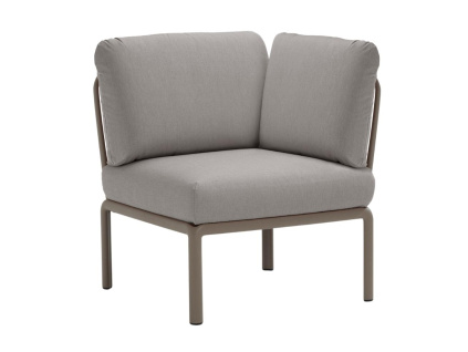 Šedý látkový zahradní rohový modul Komodo s hnědošedou podnoží