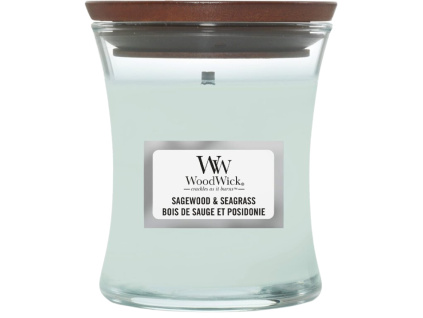 Střední vonná svíčka WoodWick, Sagewood & Seagrass