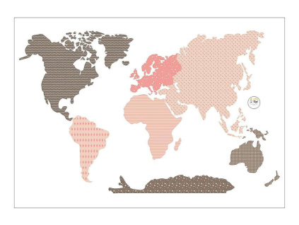 Růžová samolepka na zeď World Map 88 x 155 cm