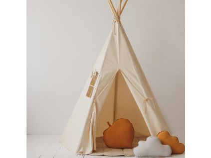 Béžový bavlněný teepee stan s podložkou Moi Mili 170 x 130 cm