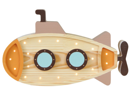 Barevná dřevěná dětská LED lampa Ponorka 40 cm